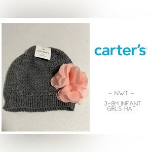 🆕CARTER’S - 3/9M - NWT - INFANT GIRLS GREY / PINK KNIT HAT